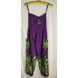 Jackpot Strapless Jumpsuit Boho Tribal Women’s Small Purple Casual Flow Fun NEW